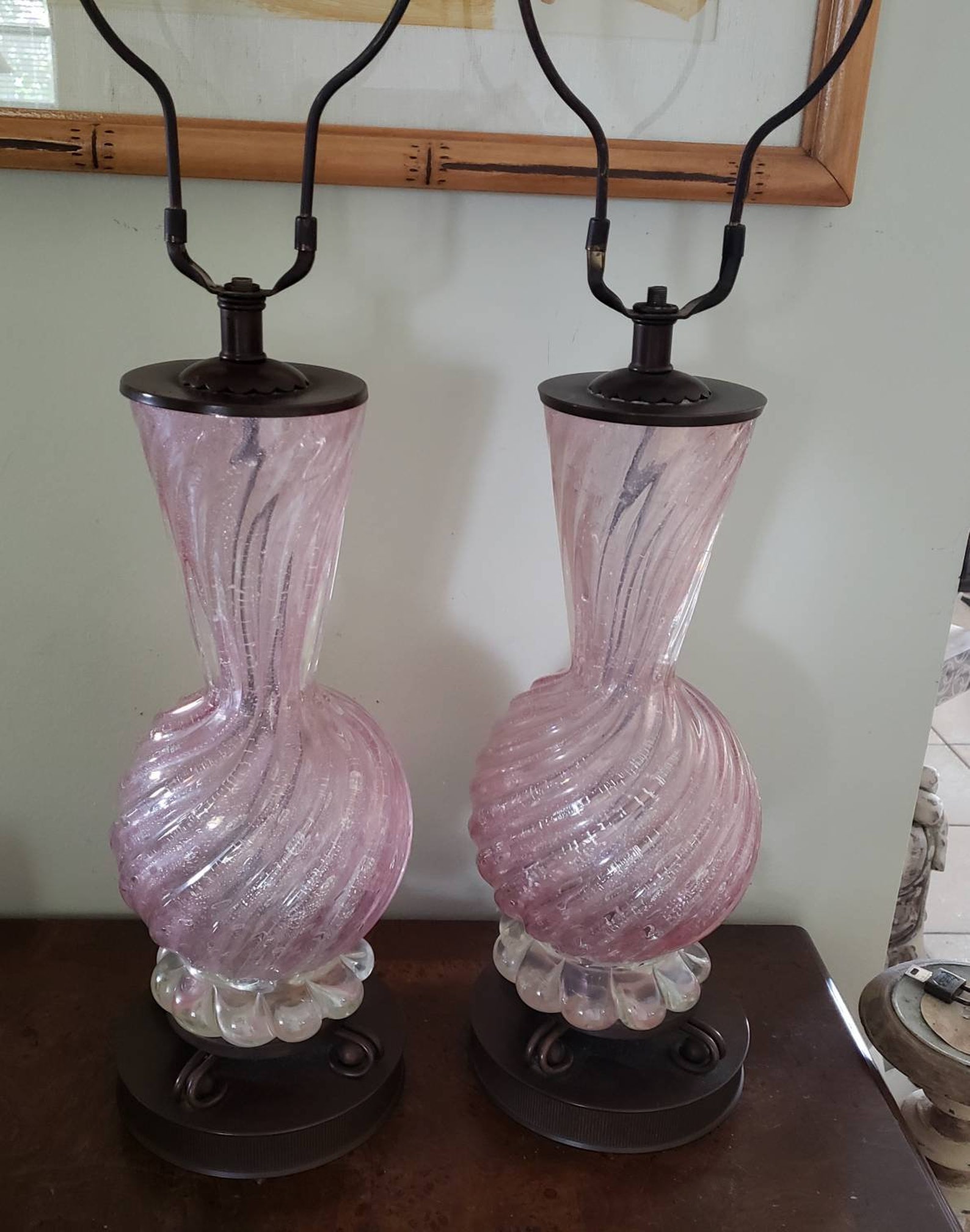 Murano Glass Pair Lamps Bases 1960s Mid Century Modern Pink Etsy
