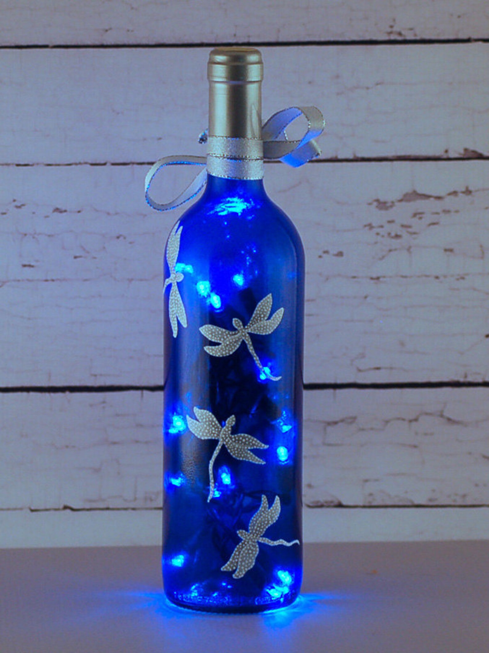 Blue and white dragonfly wine bottle lamp hand painted Etsy