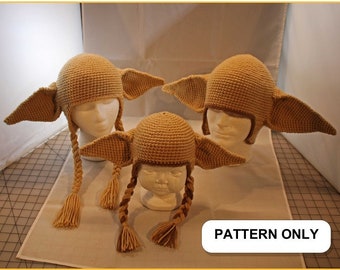 PATTERN: Elf Ears Crochet Hat - 3 sizes