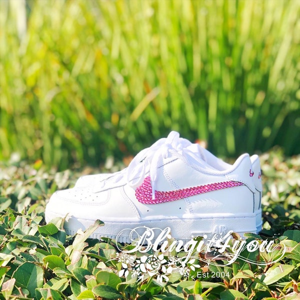 Swarovski Crystal Women's Nike Air Force 1 White Sneakers Blinged w/ Authentic Pink Swarovski Crystals Custom Bling Nike Shoes Gift for Her