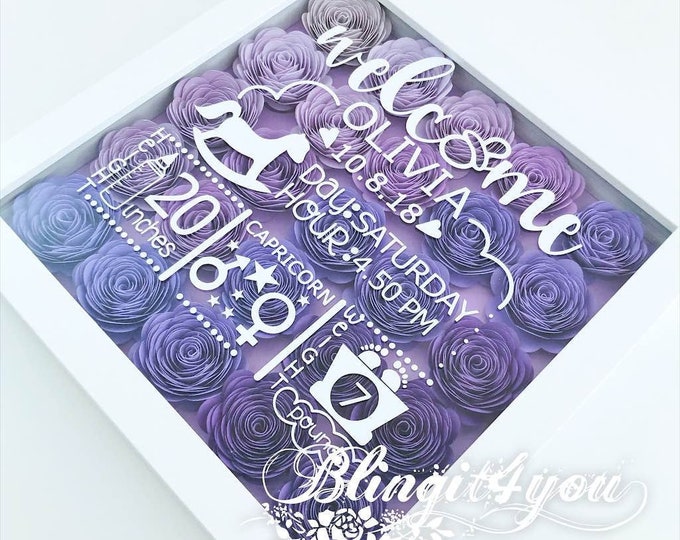 Personalized Floral Box Letter Name Nursery Sign, Pink Girls Bedroom Decor, Baby Girl Wall Art, Baby Shower Gift, New Born Baby Room Decor