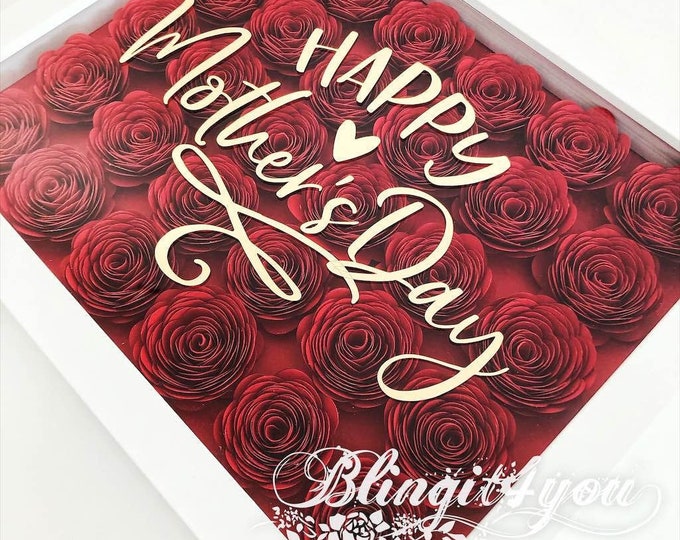 Best Mother's day Gift - Shadow Box with hand rolled Flowers will never withered + Personalized messages