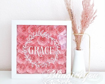 Baby Name Announcement Flower Shadow Box I Hello My Name Is Flower Box I Baby Shower Gift I Baby Girl Gift I New Baby Gift I Baby Gift