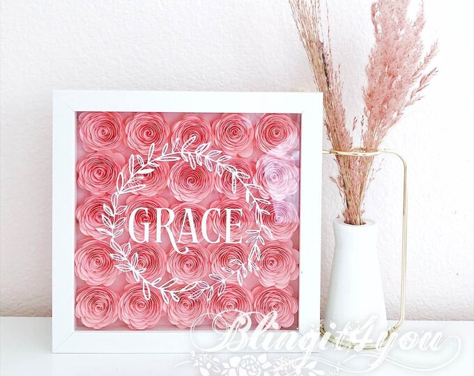 Baby Name Announcement Flower Shadow Box I Hello My Name Is Flower Box I Baby Shower Gift I Baby Girl Gift I New Baby Gift I Baby Gift