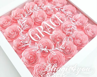 Baby Name Announcement Flower Shadow Box I Hello My Name Is Flower Box I Baby Shower Gift I Baby Girl Gift I New Baby Gift I Baby Gift