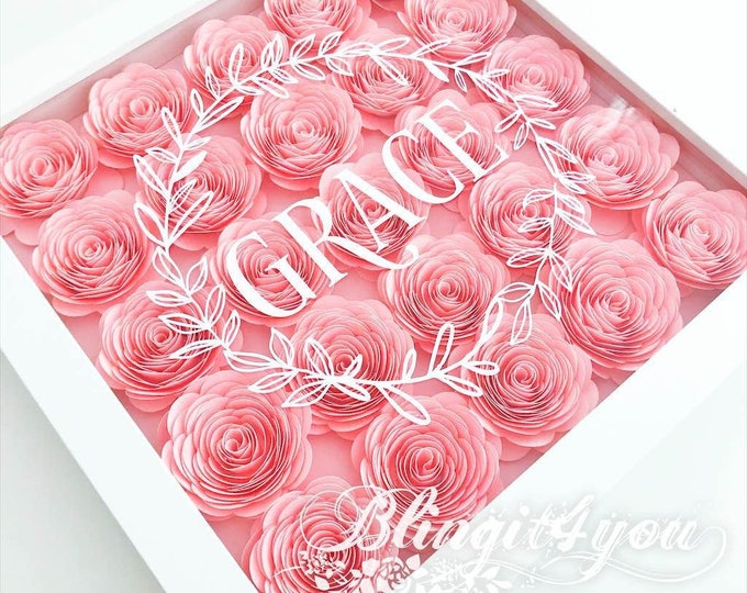 Baby Name Announcement Flower Shadow Box I Hello My Name Is Flower Box I Baby Shower Gift I Baby Girl Gift I New Baby Gift I Baby Gift