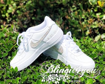 Custom Wedding Dancing Shoes with Name / DATE , Custom Nike Shoes, Custom Air Force 1 with Swarovski Crystal, Custom Nike Air Force 1