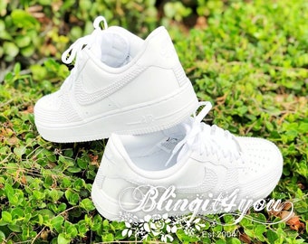 Pearl Women Nike Air Force 1 Low Shoes, Bedazzled Nike Bling Nike AF1, Bling Wedding Dancing Shoes, Nike AF1 bling with Tiny Pearl