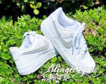 Swarovski Crystal Nike Air Force One Low Top Women's Bling Diamond Sneakers Prom Shoes Wedding Shoes