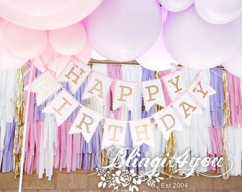 Pink and Gold Birthday Banner, Girl Birthday Banner, Birthday Sign, Custom make Birthday Banner