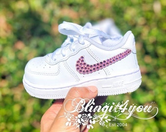 CUSTOM Infant/Toddler Pink Swarovski Crystal Rhinestone Nike Air Force 1 Low/Mid