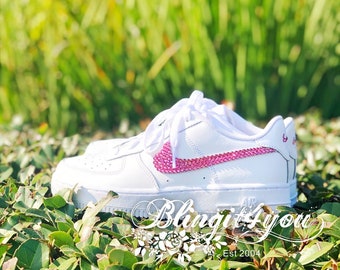 Swarovski Crystal Women's Nike Air Force 1 White Sneakers Blinged w/ Authentic Pink Swarovski Crystals Custom Bling Nike Shoes Gift for Her