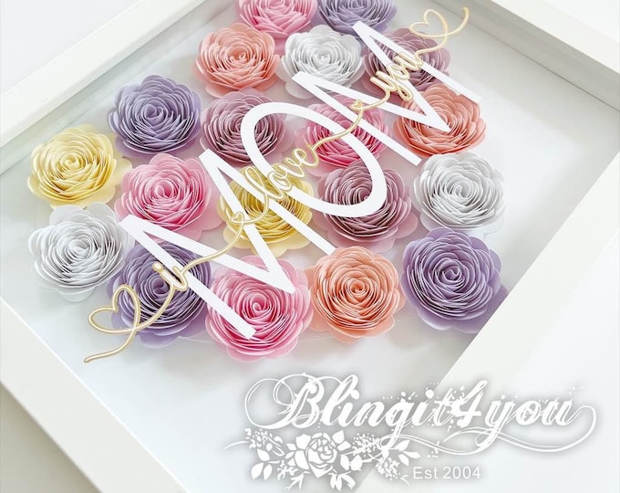 Mother's Day Flower, Personalized Paper Flower Shadow Box for Mom, Mothers Day Gift from daughter, Mothers Day Gift from Son