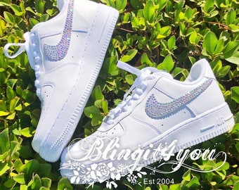 FREE S/H Bling Nike Air Force 1 '07 with Swarovski Crystal AB * ALL White * Bedazzled w/ Swarovski Crystal Rhinestones Nike AF1 Gift for Her