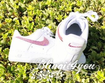 Pink Swarovski Crystal Nike AF1 Swooshes, Women Nike Air Force 1 Shoes, Bedazzled Nike Bling, Nike AF1, Wedding Dancing Shoes, Gift for her