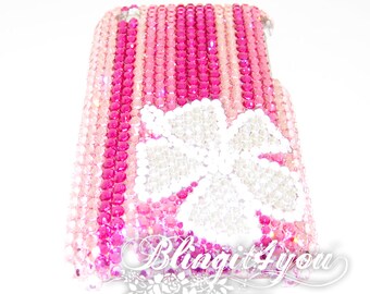 Apple iPhone XS MAX Case Cover with Swarovski Elements Crystal Handmade Pink Hawaiian Flower Bling iPhone Case Gift for her Gift Idea