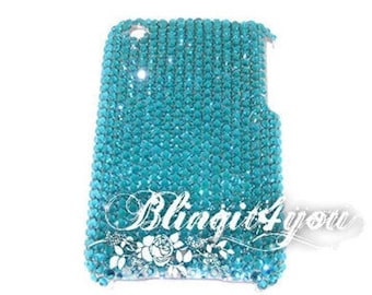 SS16 Luxury Bling Rhinestone Diamond Apple iPhone 8 Plus Back Case Cover Custom make handmade  w/ Blue Zircon Swarovski Elements Crystal
