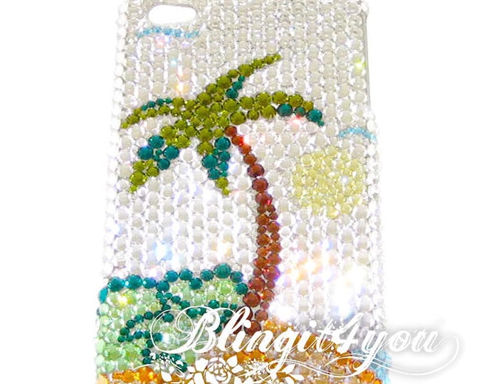 Handmade iPhone 10 X XS Swarovski Crystal Palm Tree Beach Hawaii Phone case Custom make Bling Phone Case Luxury Valentine's Day Gift for her