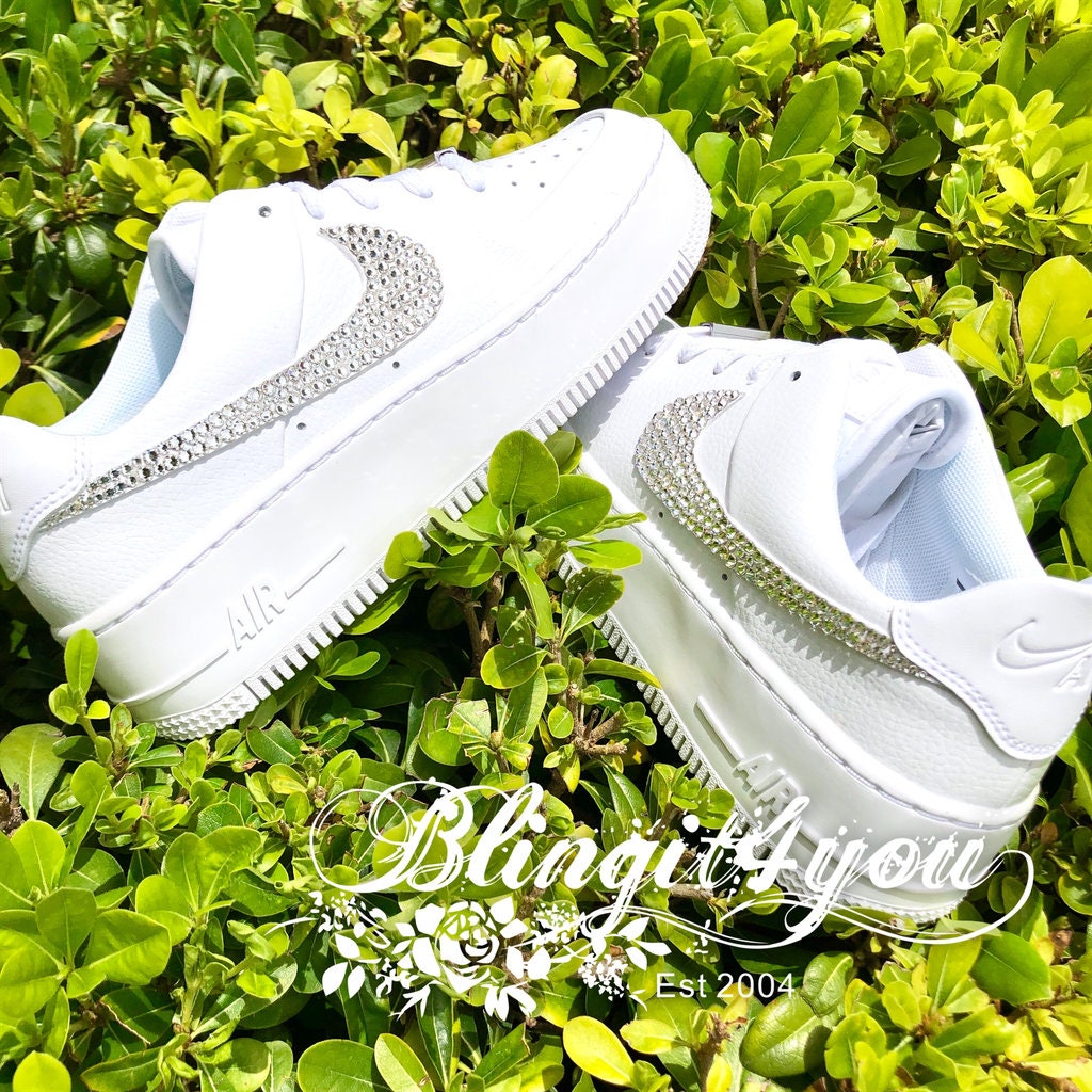 Swarovski Crystal Women Nike Air Force 1 Sage Low Shoes Bedazzled Nike  Rhinestone Bling Nike AF1 Bling Wedding Dancing Shoes White Nike AF1