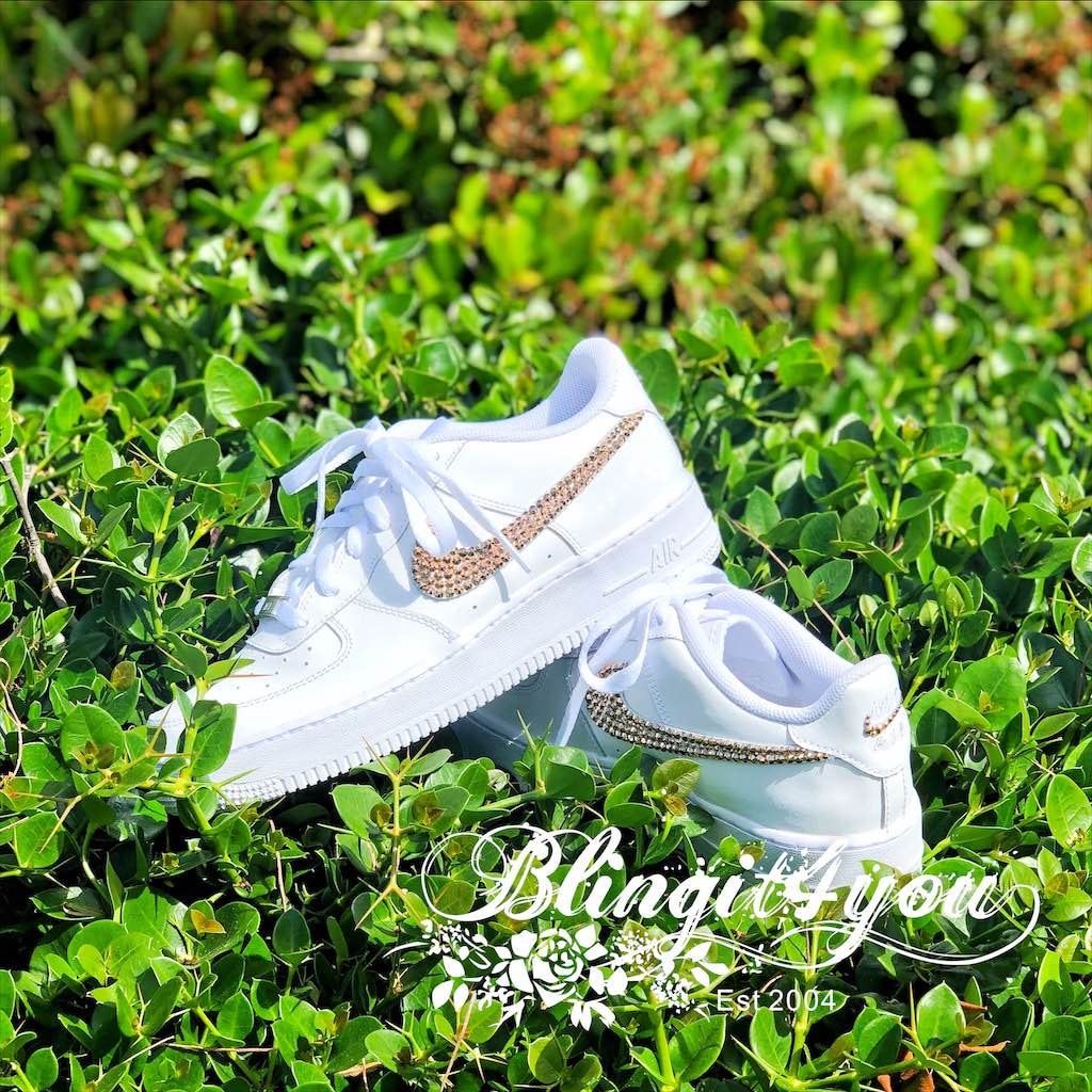 FREE S/H Bling Nike Air Force 1 '07 with Swarovski Crystal AB * ALL White *  Bedazzled w/ Swarovski Crystal Rhinestones Nike AF1 Gift for Her