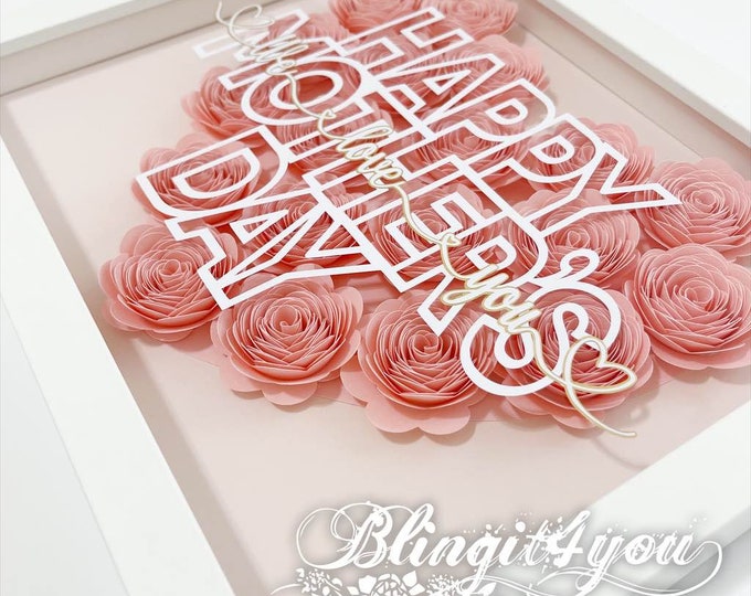 Mother's Day Flower, Personalized Paper Flower Shadow Box for Mom, Mothers Day Gift from daughter, Mothers Day Gift from Son