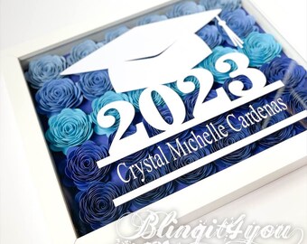 Graduation Flower Gift, Class 2023 Graduation Gift, Flower Shadow Box, Quarantine Grad Gifts, Graduate High School Gift, Graduate College
