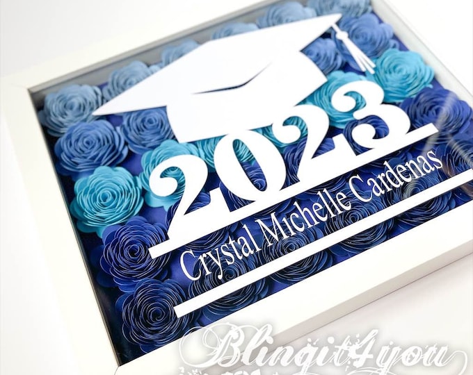 Graduation Flower Gift, Class 2023 Graduation Gift, Flower Shadow Box, Quarantine Grad Gifts, Graduate High School Gift, Graduate College