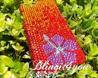 Handmade iPhone 10 X XS Swarovski Crystal pink Hawaiian Flower Phone case Custom make Bling iPhone Case Luxury Gift for Her Best Gift Idea