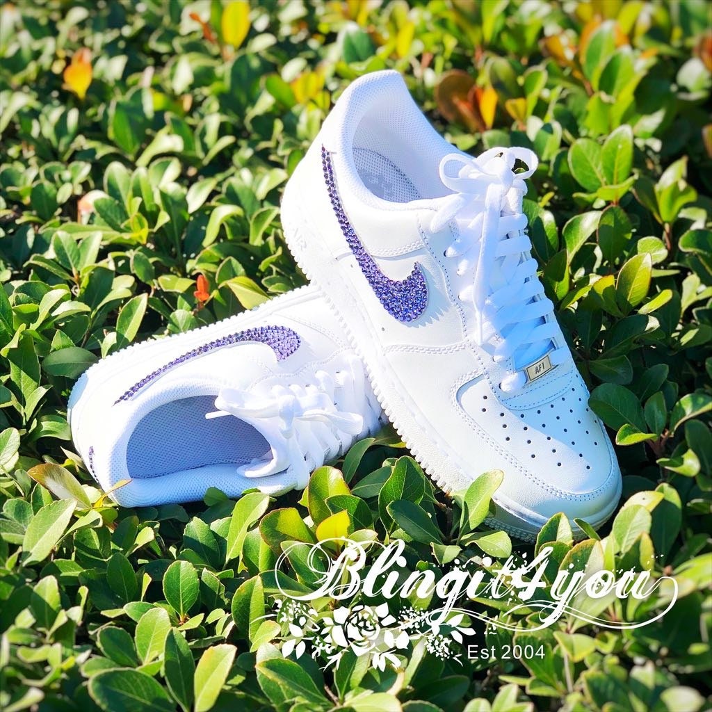 FREE S/H Bling Nike Air Force 1 '07 with Swarovski Crystal * ALL White * Bedazzled w/ Swarovski 