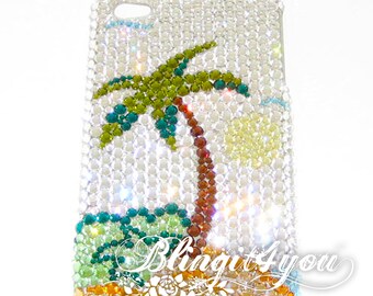 Apple iPhone XS MAX Case Cover with Swarovski Elements Crystal Handmade Palm Tree Hawaiian Beach Bling iPhone Case Gift for her Gift Idea