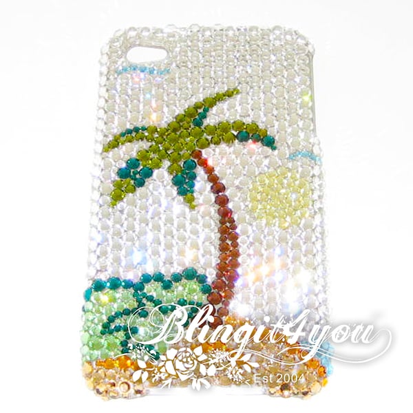 Apple iPhone XS MAX Case Cover with Swarovski Elements Crystal Handmade Palm Tree Hawaiian Beach Bling iPhone Case Gift for her Gift Idea