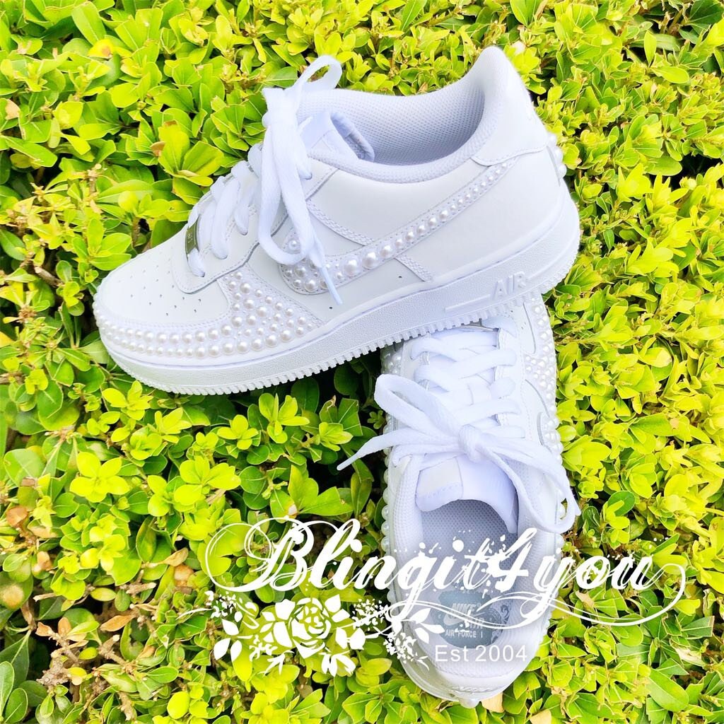 Pearl Women Nike Air Force 1 Low Shoes Bedazzled Nike Bling Nike AF1 Bling Wedding Dancing Shoes