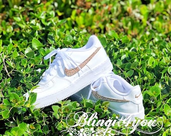 Bling Nike Air Force 1 made with Swarovski Gold Crystal Nike AF1 Custom make Nike shoes Bling wedding dancing shoes Gift Idea for Her