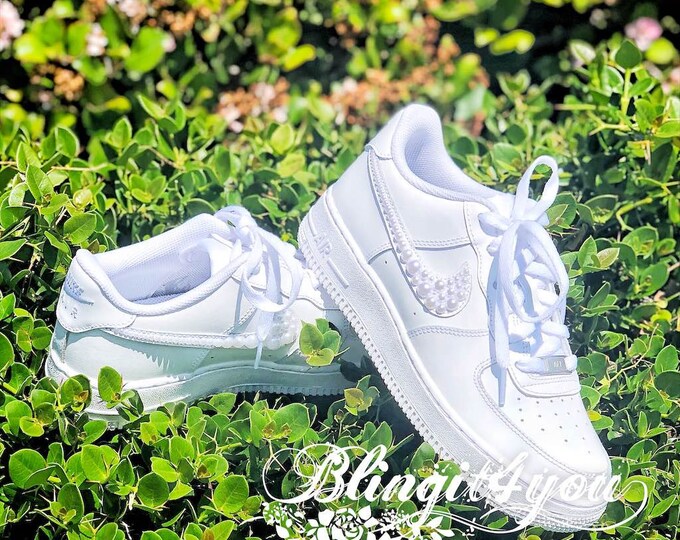 Pearl Nike AF1, Custom Nike AF1 with FAUX Pearl, Personalized Nike AF1 sneaker, Wedding Dancing Shoes with Pearl, Wedding Gift