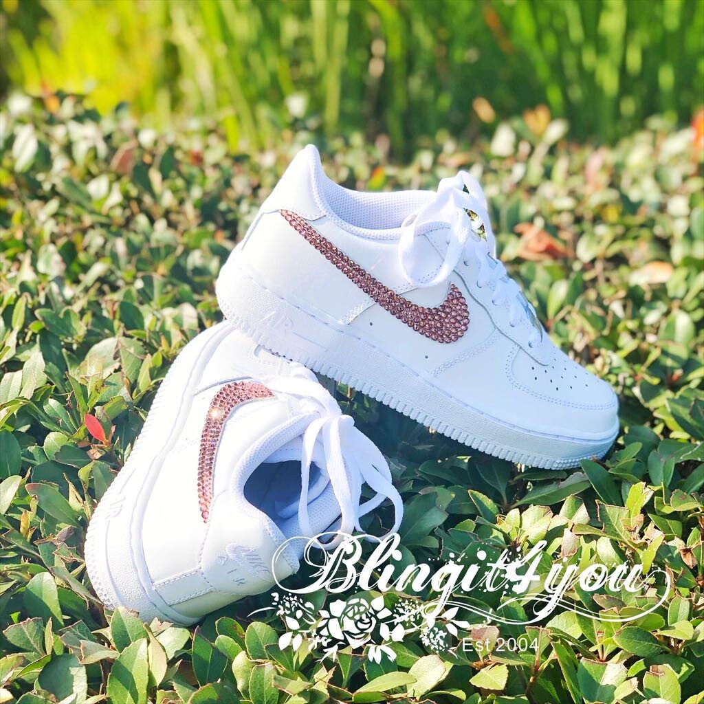 FREE S/H Bling Nike Air Force 1 '07 with Swarovski Crystal * ALL White * Bedazzled w/ Swarovski
