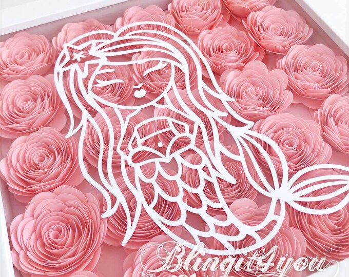 Mermaid Baby Room Decor I Baby Name Flower Shadow Box I Flower Shadow Box I Baby Girl Gift I New Baby Gift I Baby shower Gift