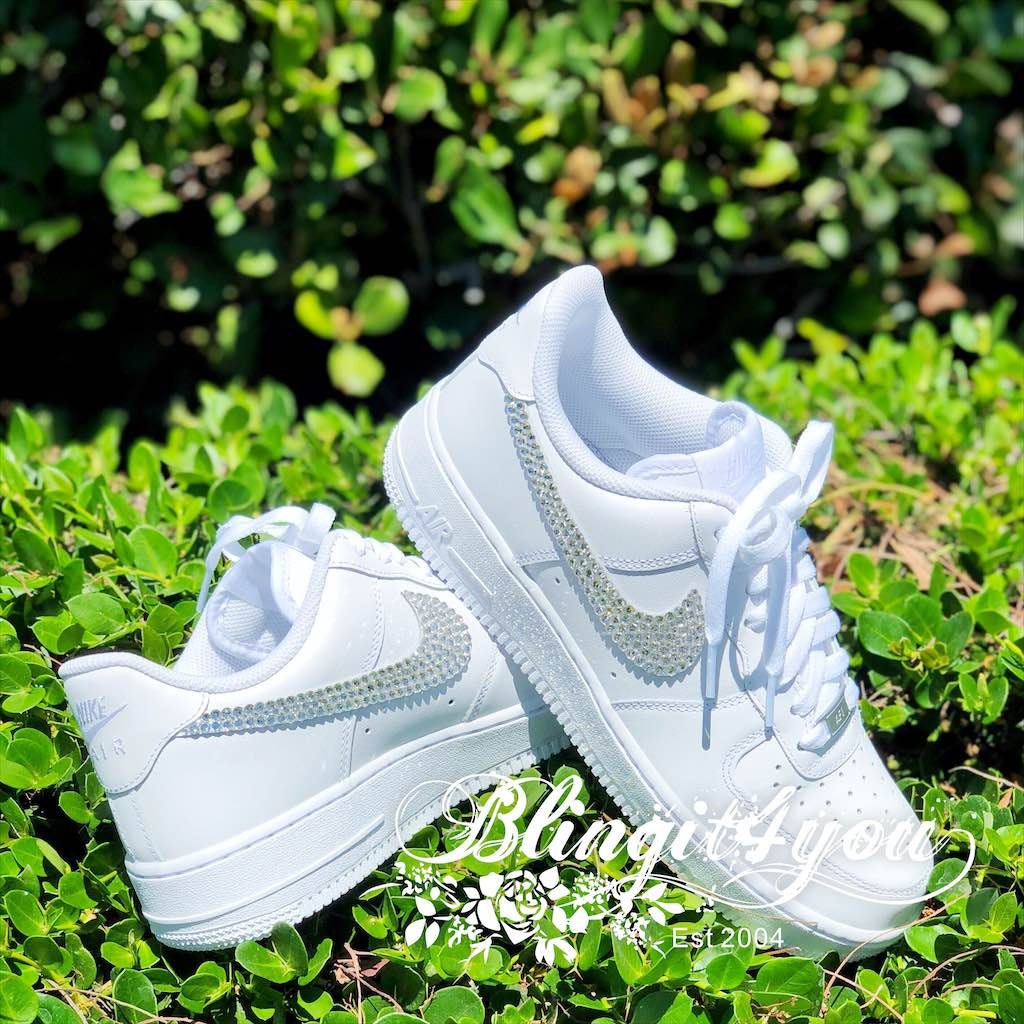 Custom Nike Air Force 1 women shoes, Swarovski Crystal Shimmer Nike AF1,  Custom make Nike shoes, Bling wedding dancing shoes with Name