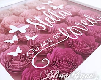 Flower Shadow Box, 3D Roses, Personalized Gift, Ombre Flowers, Name Shadow Box, You are so loved Gift, Nursery Decoration
