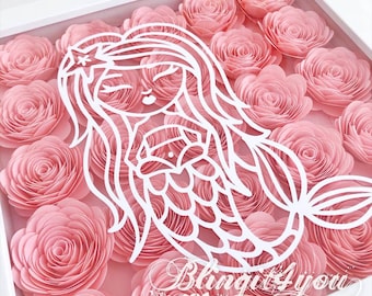 Mermaid Nursery Flower Frame, Baby Girl Nursery Decor, Mermaid Shadow Box, Child Name sign, Baby Name sign, Mermaid Wall Art