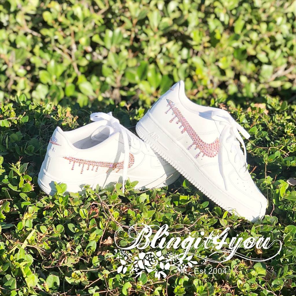 Swarovski Crystal Drip Women s Nike Air Force 1 White Sneakers