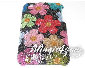 Custom Make Bling Diamond Multi Color Flower Back Case for iPhone 10 X XS Handmade with SS 5 Tiny 100% Swarovski Crystal Elements