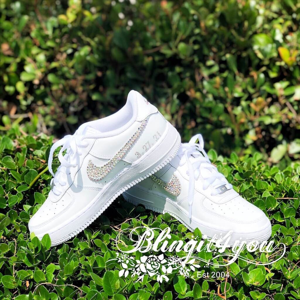 Custom Wedding Dancing Shoes with Name DATE Custom Nike Shoes Custom Air Force 1 with Swarovski Crystal Custom Nike Air Force 1