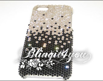Ombre Rhinestone Custom Make Bling Black White Back Case for Apple iPhone 5 6S 7 8 X 10 Plus Handmade SS 12 100% Swarovski Crystal Elements