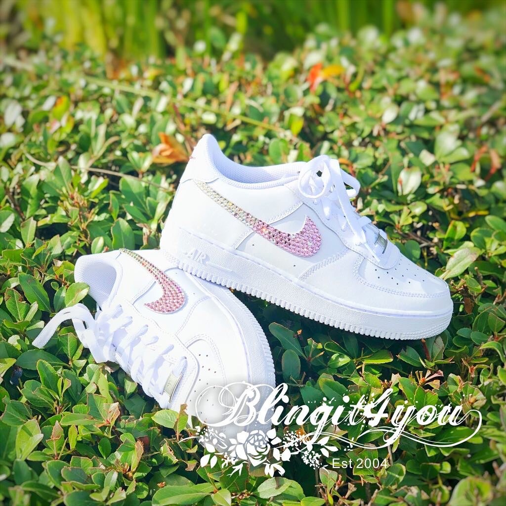 FREE S/H Bling Nike Air Force 1 '07 with Swarovski Crystal * ALL White * Bedazzled w/ Swarovski