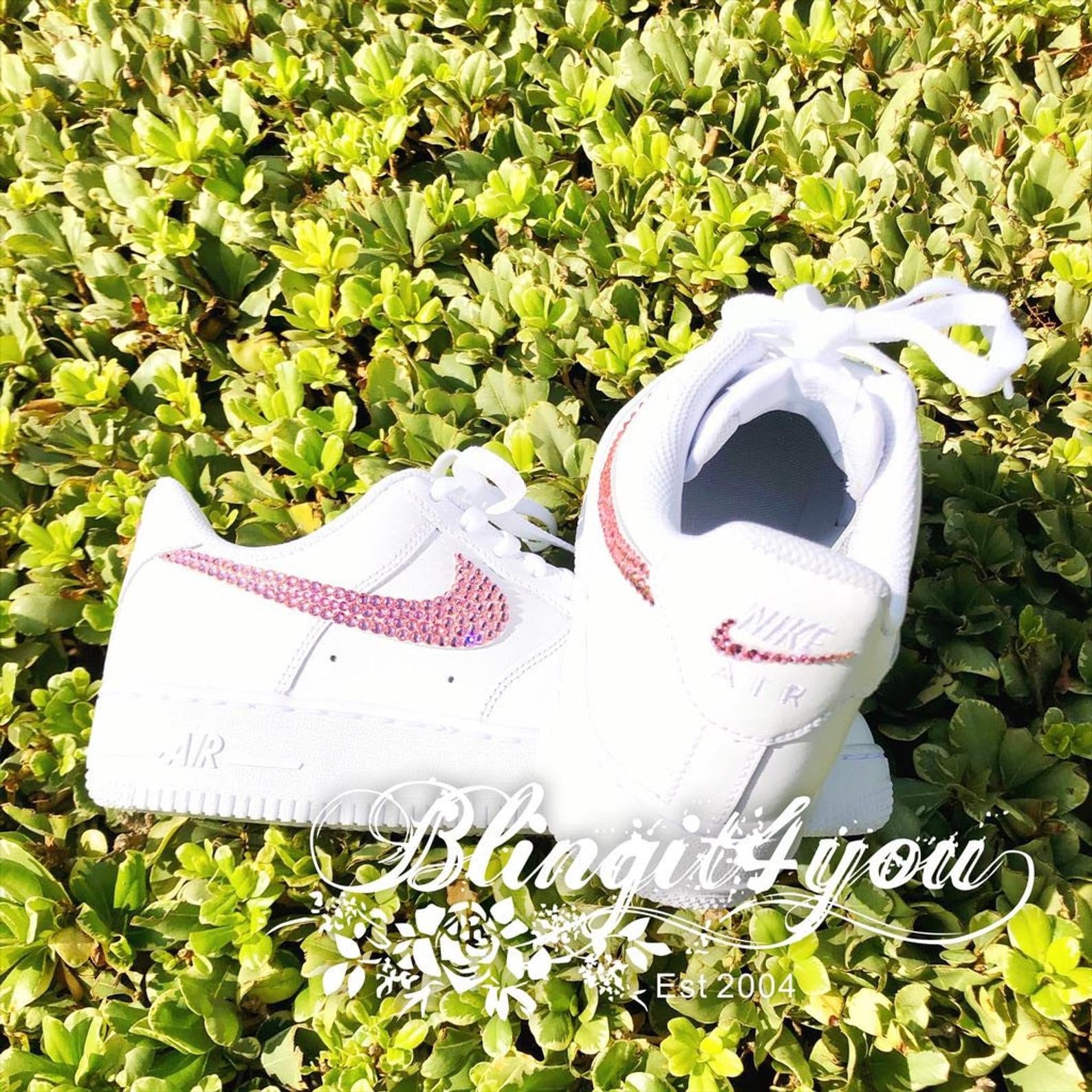 Custom Nike Air Force 1 women shoes, Swarovski Crystal Shimmer Nike AF1,  Custom make Nike shoes, Bling wedding dancing shoes with Name