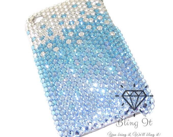 Ombre Handmade for iPhone 10 X XS ss16 Swarovski Crystal Blue Fade Rhinestone Phone case Custom make Bling iPhone Case Luxury Gift for her