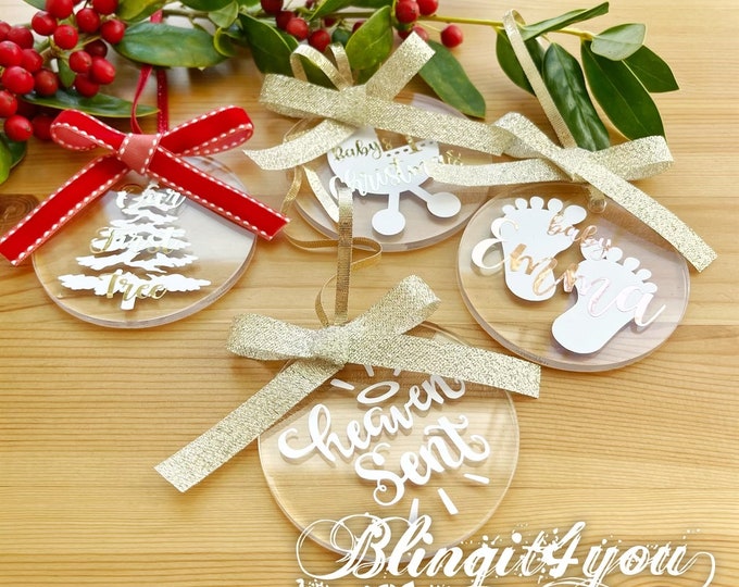 2021 Christmas Decorations with Baby Name - Baby First Christmas - Flat Acrylic Christmas Ornament - New Born Christmas Decorations
