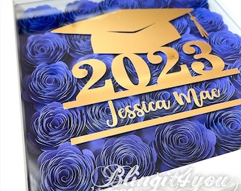 Custom Graduation Gift for Her, Personalized Graduation Gift, College Graduate, Flower Box, Flower Shadow Box, Graduation Flower Box