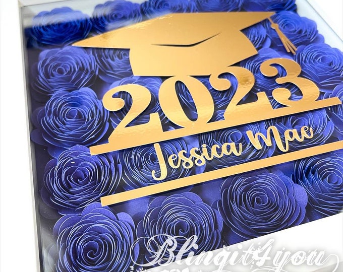 Custom Graduation Gift for Her, Personalized Graduation Gift, College Graduate, Flower Box, Flower Shadow Box, Graduation Flower Box