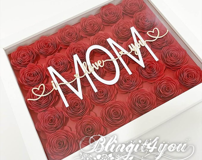 Best Mother's day Gift - Shadow Box with hand rolled Flowers will never withered + Personalized messages